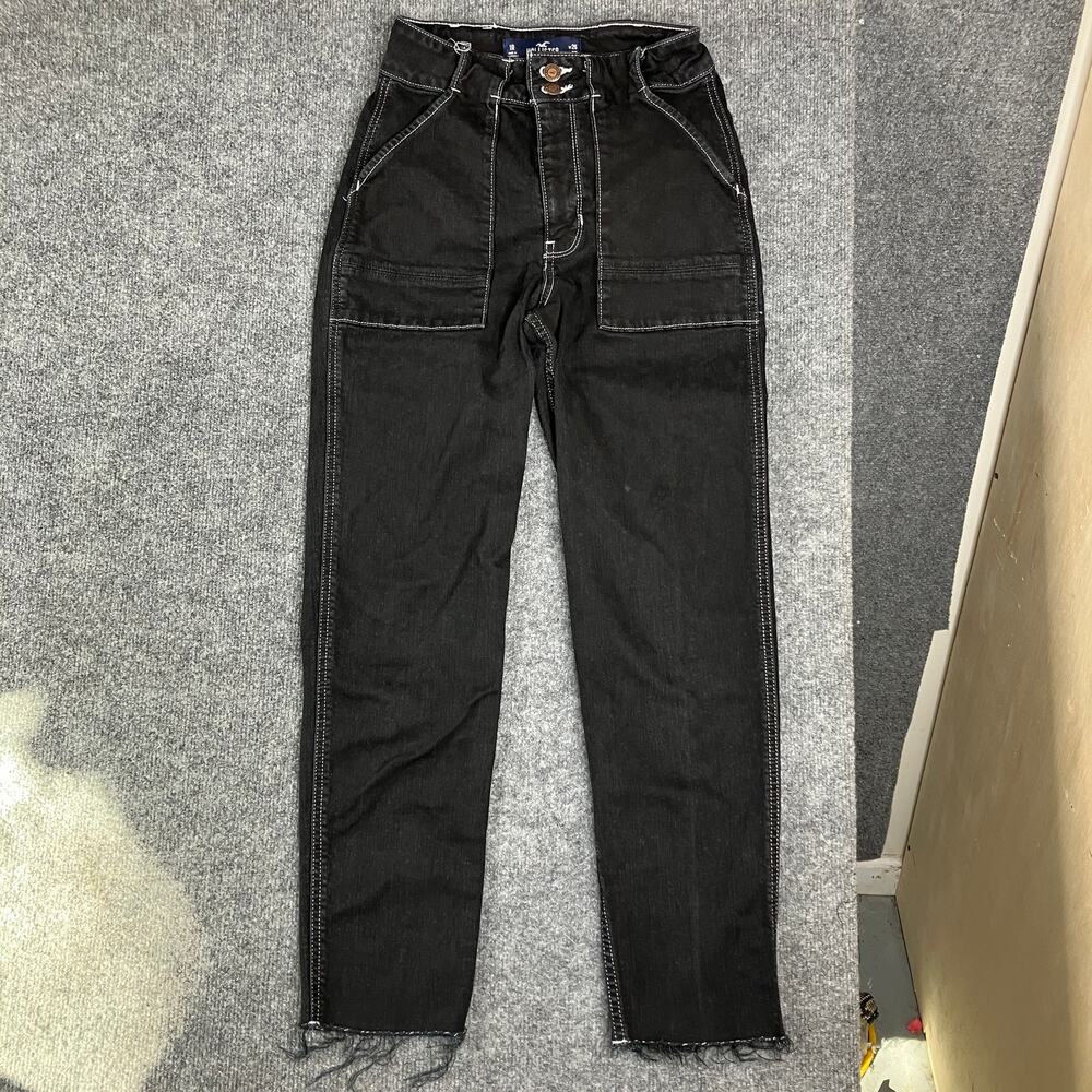 Hollister High Rise Jeans Womens 25x27 Black Wide Leg Frayed Hem Casual - Picture 1 of 10